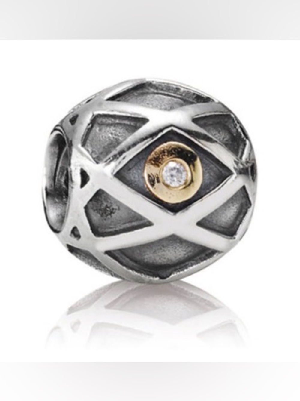 Pandora Harlequin Web charm Sterling Silver, 14k gold & 2 genuine diamonds.